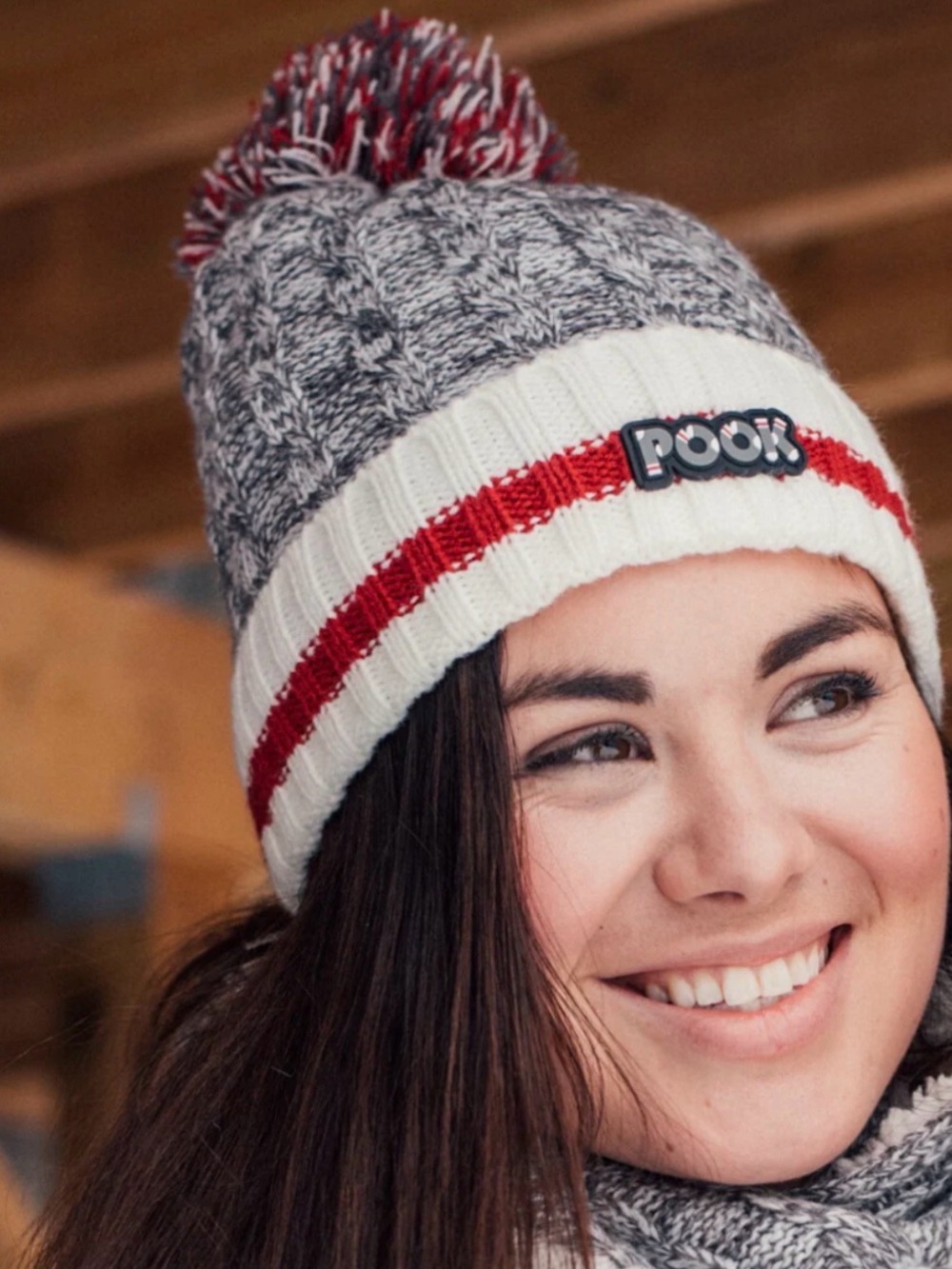 Pook Beanie stocking cap One Size Gray Red White Black Toque Fleece unisex
